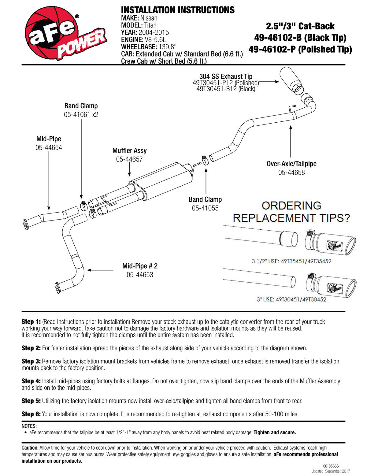 aFe MACH Force XP Exhaust Cat-Back 2.5/3in SS-409 w/ Polished Tip 04-12 Nissan Titan V8 5.6L