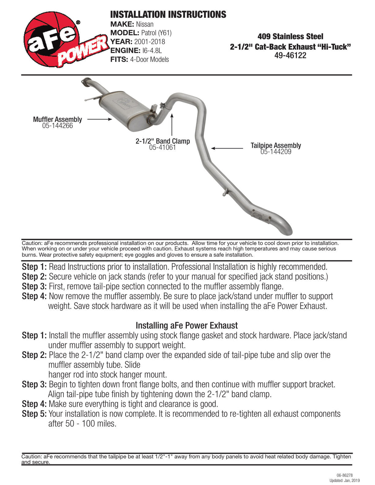 aFe MACH Force XP 2-1/2in 409 SS Cat Back Exhaust 2001-2016 Nissan Patrol (Y61) I6-4.8L 4 Door