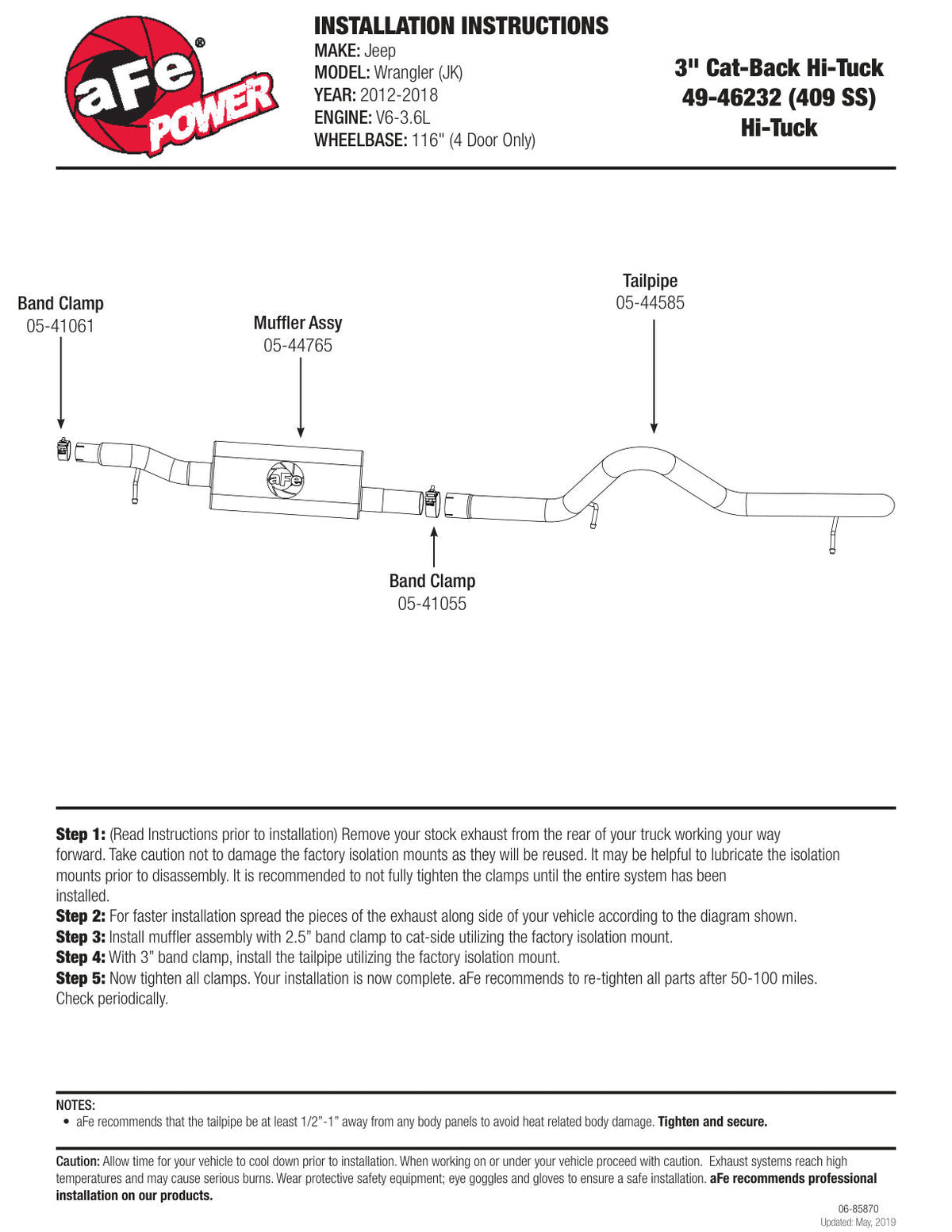 aFe MACH Force XP Exhaust Cat-Back 3in SS-409 Hi-Tuck inRBin 12-14 Jeep Wrangler Unlimited V6 4Dr