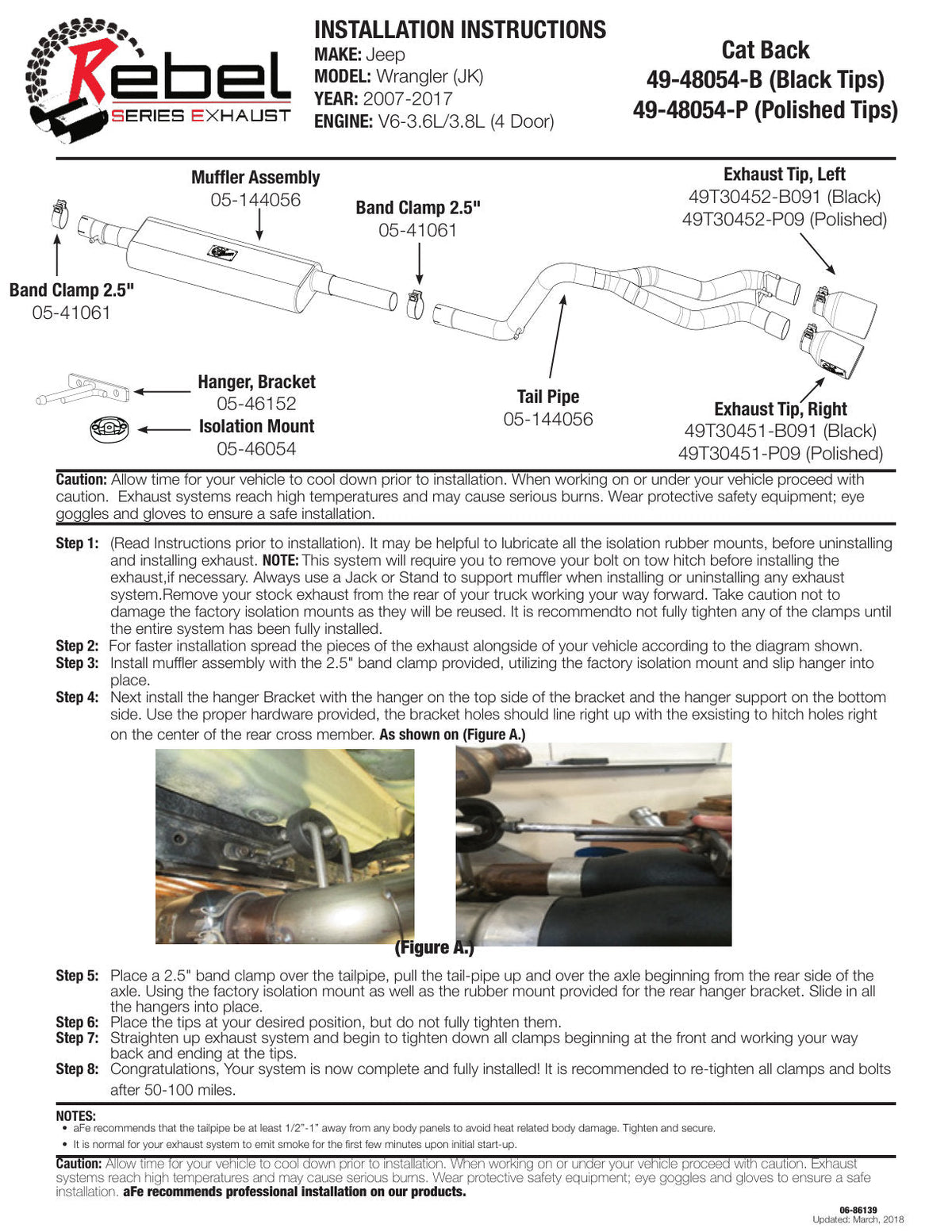 aFe Rebel Series Cat-Back 2.5in Dual Center Exit SS Exhaust w/ Black Tips 07-14 Jeep Wrangler V6