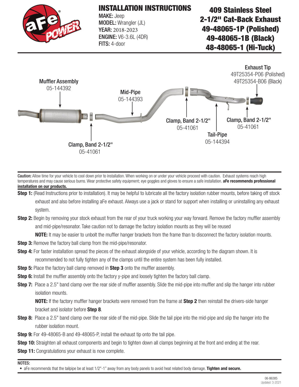 aFe MACH Force-Xp 2.5in Catback High-Tuck Exhaust 18-21 Jeep Wrangler (JL)3.6L 4-Door - Polished Tip