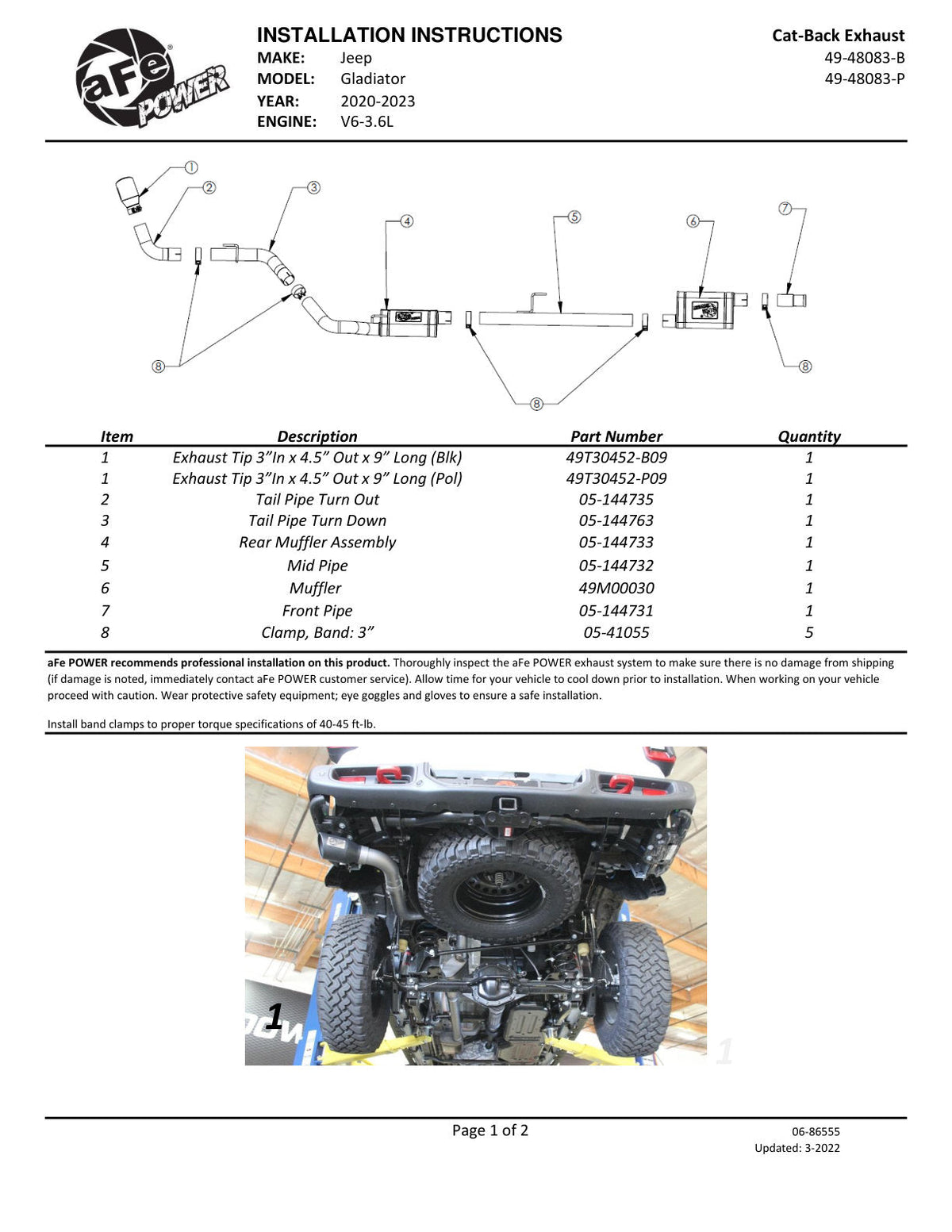 aFe Apollo GT Series 409 Stainless Steel Cat-Back Exhaust 2020 Jeep Gladiator 3.6L - Polished Tip