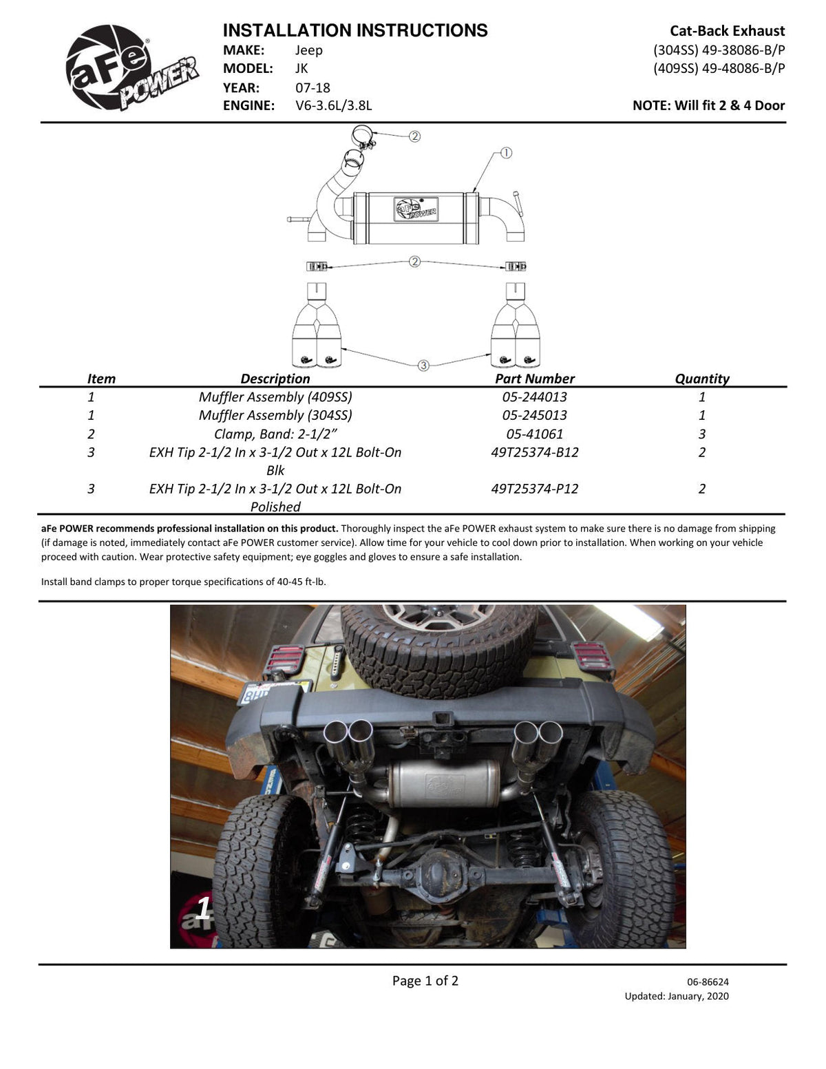aFe Rebel Series 2.5in 409 SS Axle-Back Exhaust System Black 07-18 Jeep Wrangler (JK) V6-3.6L/3.8L