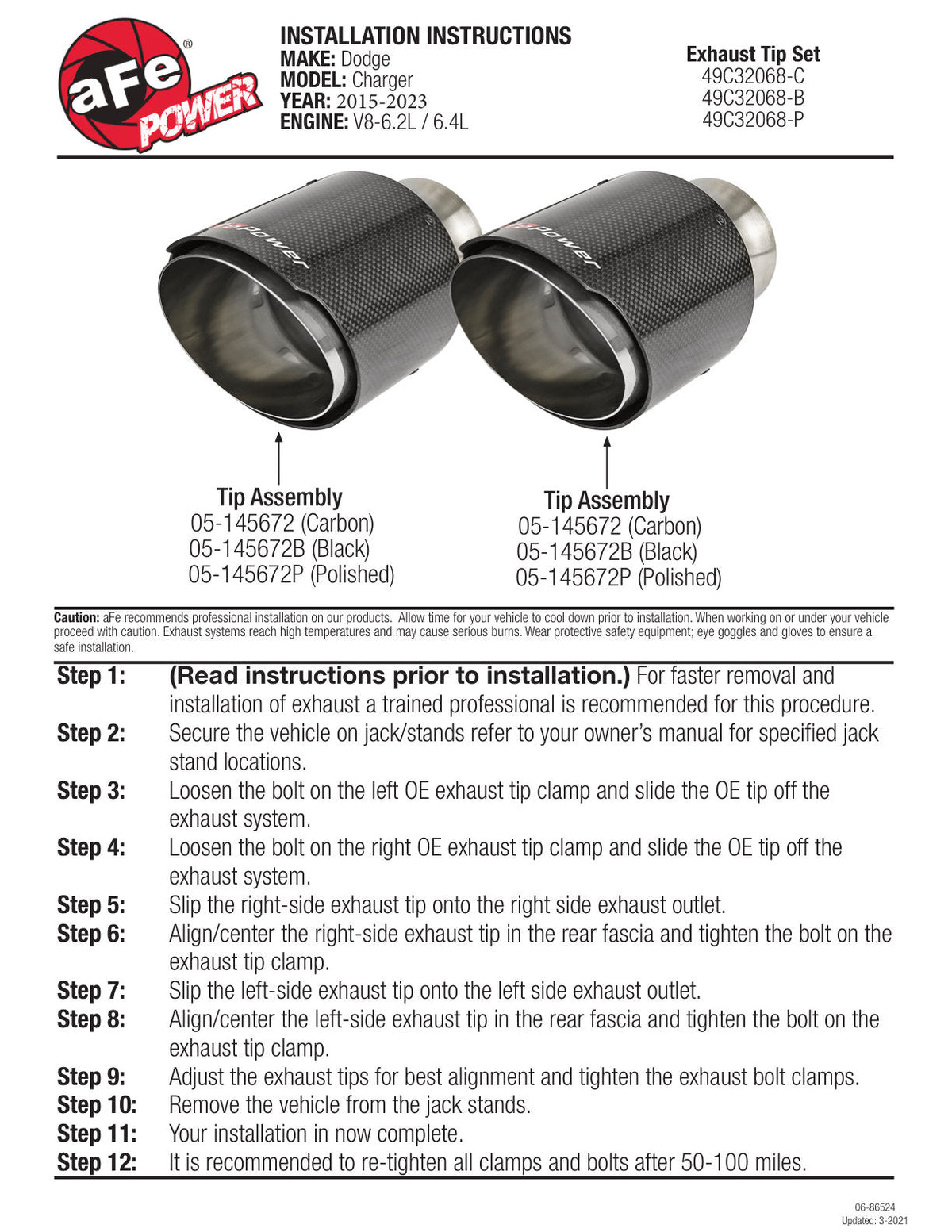 aFe MACH Force-XP 4-1/2in Polished OE Replacement Exhaust Tips - 15-19 Dodge Charger/Hellcat