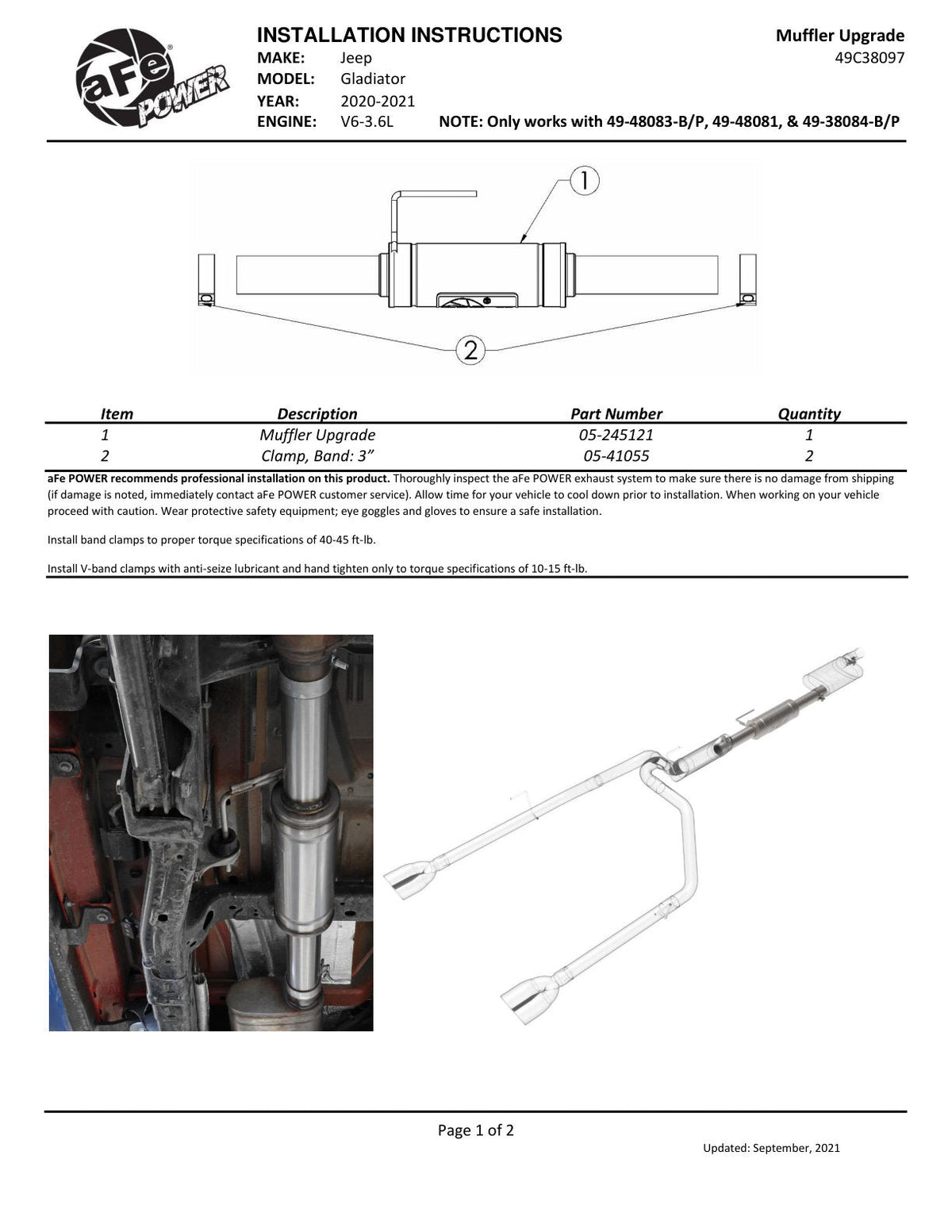 aFe Vulcan Series 3in T304 Stainless Steel Muffler Upgrade Pipe (Use w/ PN 49-48083-B/P)