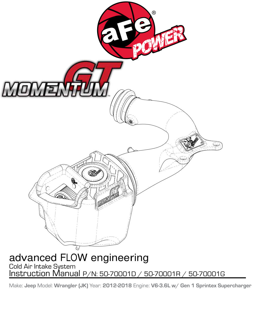 aFe Momentum GT Pro DRY S CAI System 12-18 Jeep Wrangler (JK) V6-3.6L (Only Models w/Sprintex S/C)