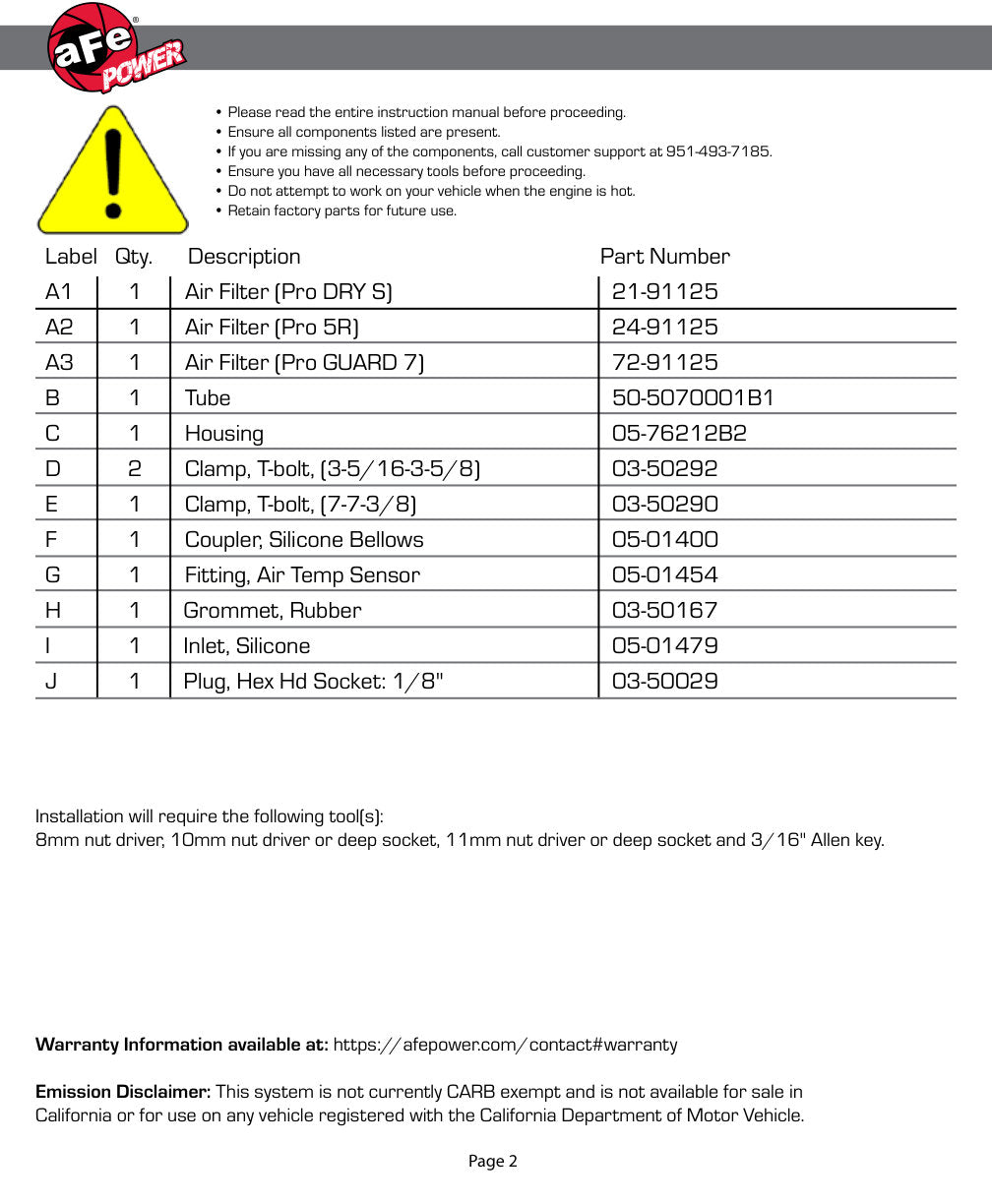 aFe Momentum GT Pro DRY S CAI System 12-18 Jeep Wrangler (JK) V6-3.6L (Only Models w/Sprintex S/C)