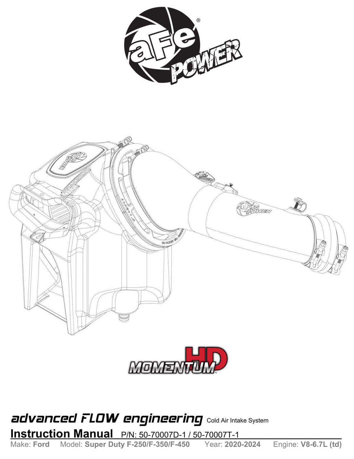 aFe 20-24 Ford Diesel Trucks V8-6.7L (td) Momentum HD Cold Air Intake System w/ Pro DRY S Filter