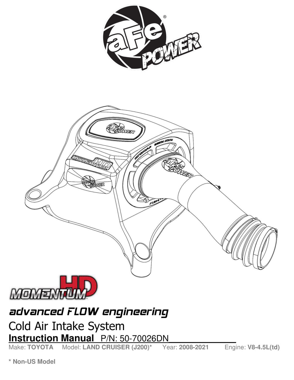aFe Momentum Sealed Intake Toyota Land Cruiser (J200) 08-21 V8-4.5L (td)
