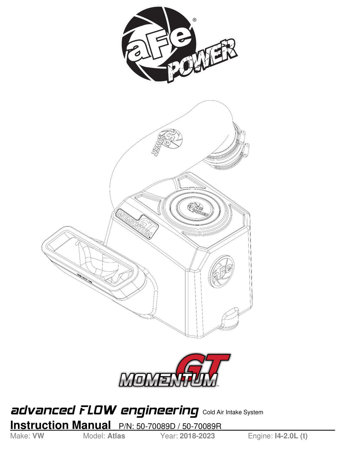 aFe 18-23 Volkswagen Atlas L4 2.0L Momentum GT Cold Air Intake System w/ Pro DRY S Filter