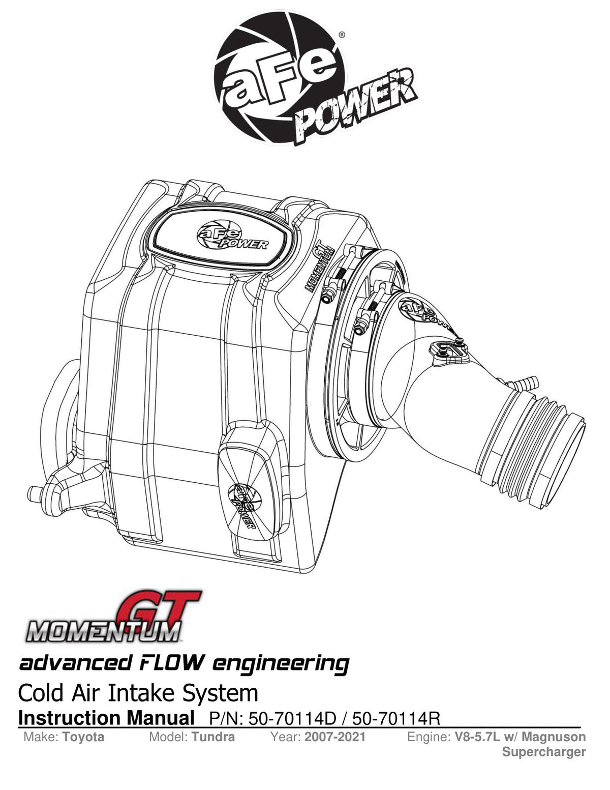 aFe 07-21 Toyota Tundra V8-5.7L w/ Magnuson Supercharger Momentum GT CAIS w/ Pro DRY S Filter