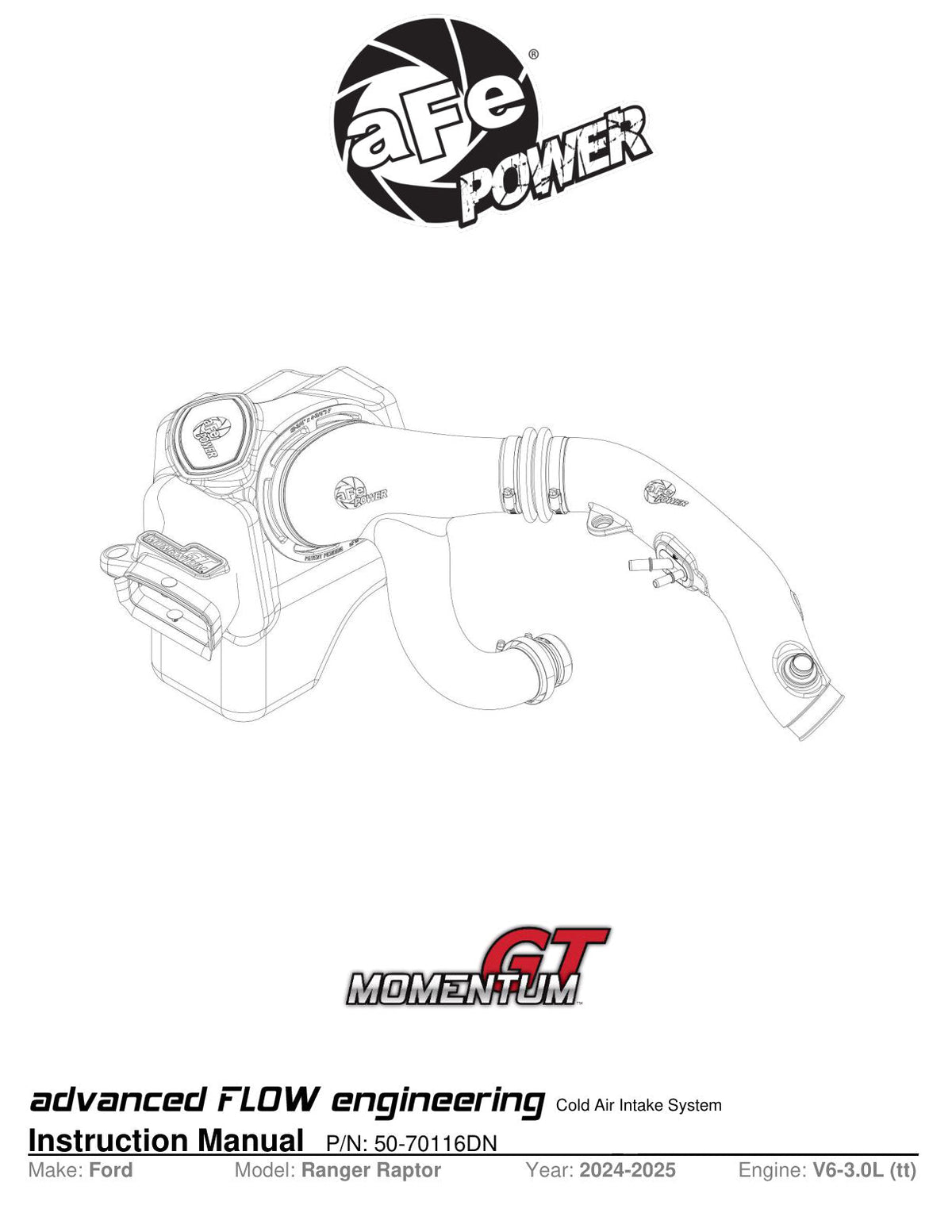 aFe Momentum Sealed Intake Ford Ranger Raptor 24-25 V6-3.0L (tt)