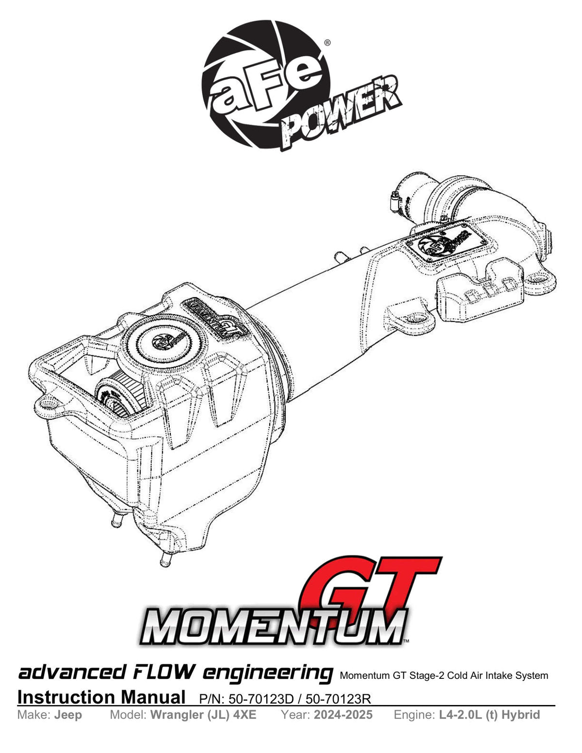 aFe Momentum Sealed Intake w/ Pro DRY S Jeep Wrangler 4xe (JL) 24-25 L4-2.0L (t) Hybrid
