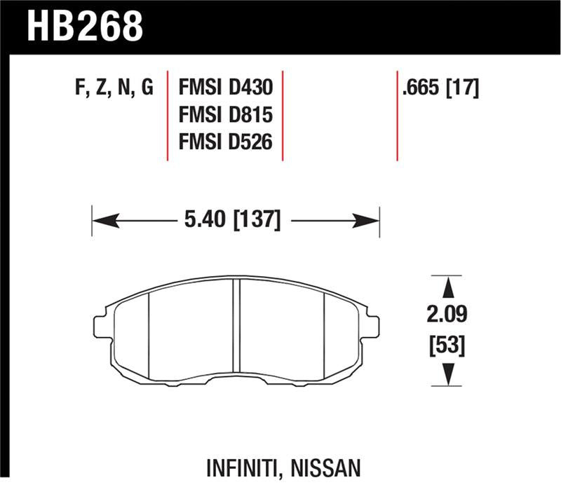 Hawk 03-04 G35/03-05 G35X/ 02-05 350z w/o Brembo HP+ Street Front Brake Pads