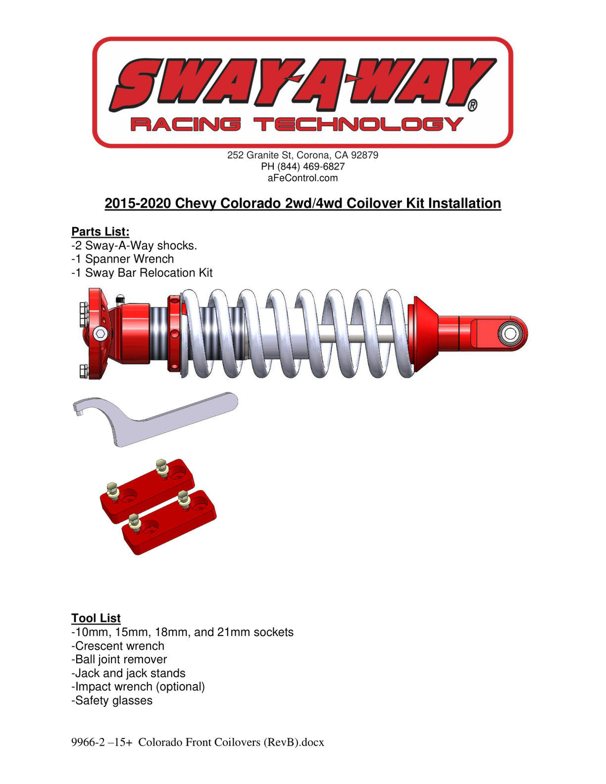 aFe Sway-A-Way 2.5in Front Coil Over Kit 15-17 GM Colorado/Canyon