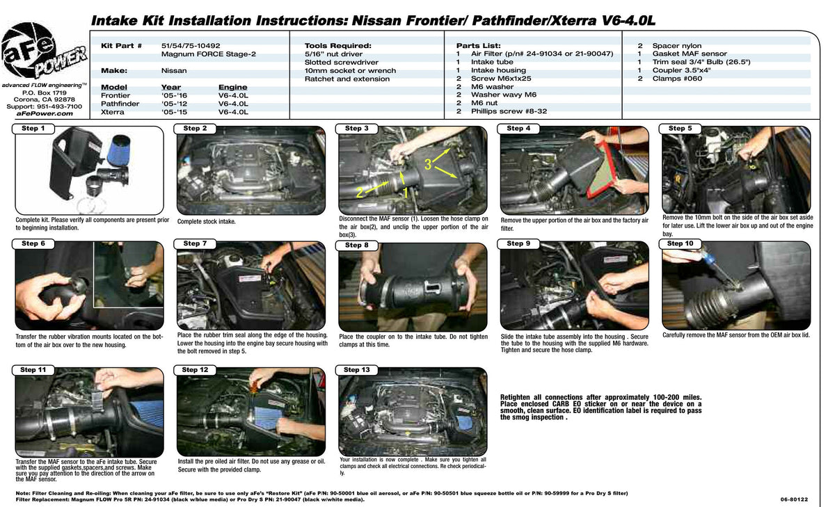 aFe MagnumFORCE Intakes Stage-2 PDS AIS PDS Nissan Frontier/Pathfinder/Xterra 05-11 V6-4.0L