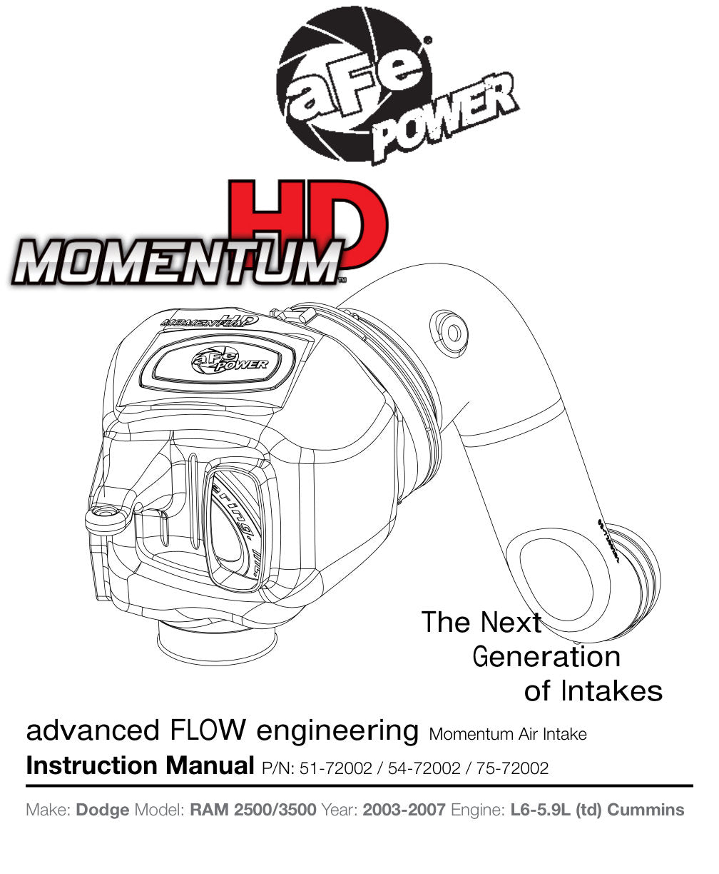 aFe Momentum HD PRO Dry S Stage-2 Intake System Dodge Diesel Trucks 03-07 L6 (Use afe51-72002-E)