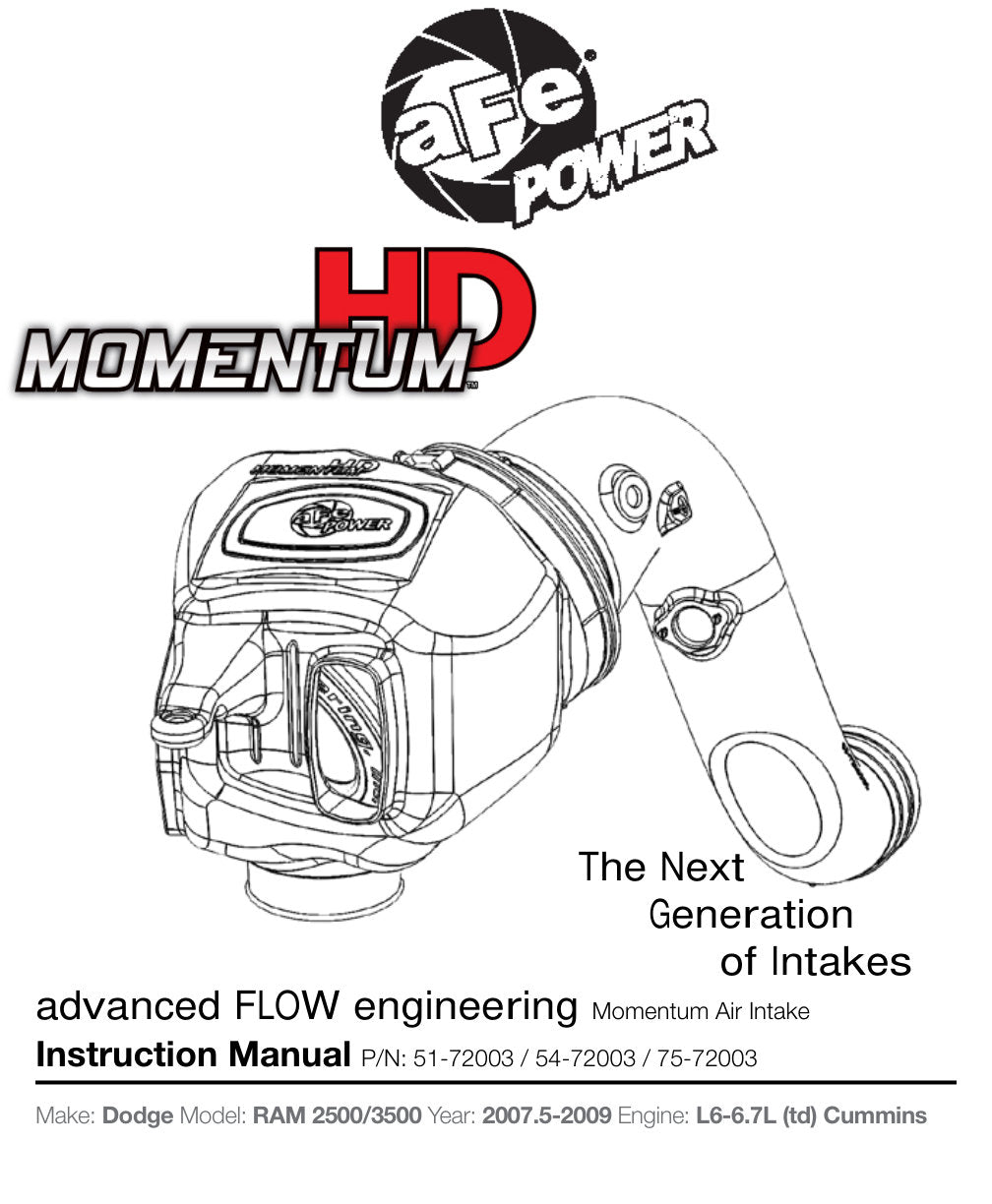 aFe Momentum HD PRO Dry S Stage-2 Si Intake Dodge Diesel Trucks 07.5-09 L6-6.7L (See afe51-72003-E)