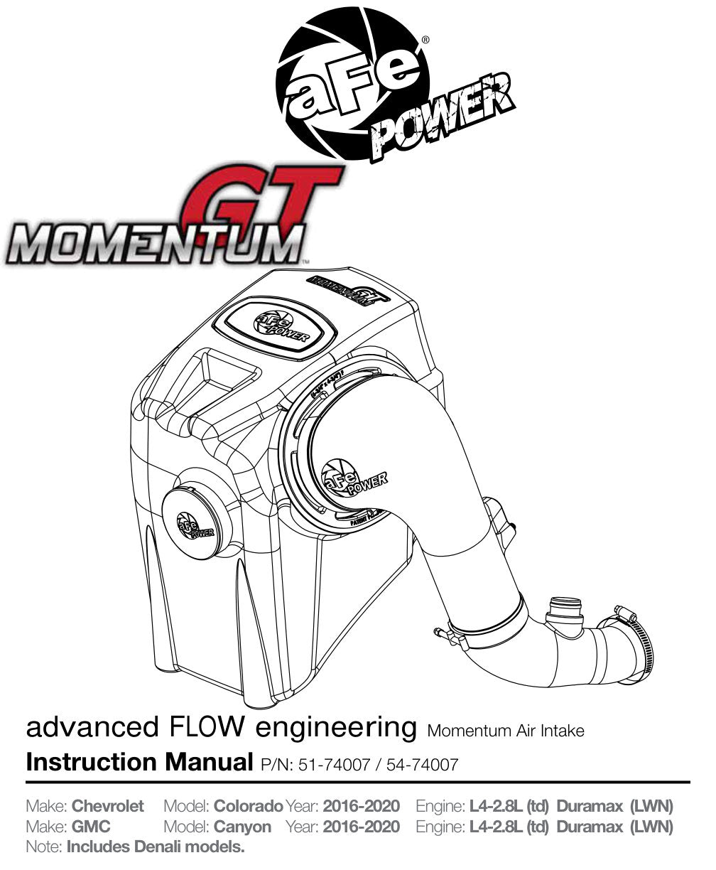 aFe Momentum GT w/ Pro DRY S Media 16-21 Chevy Colorado 2.8L L4 (td) Duramax