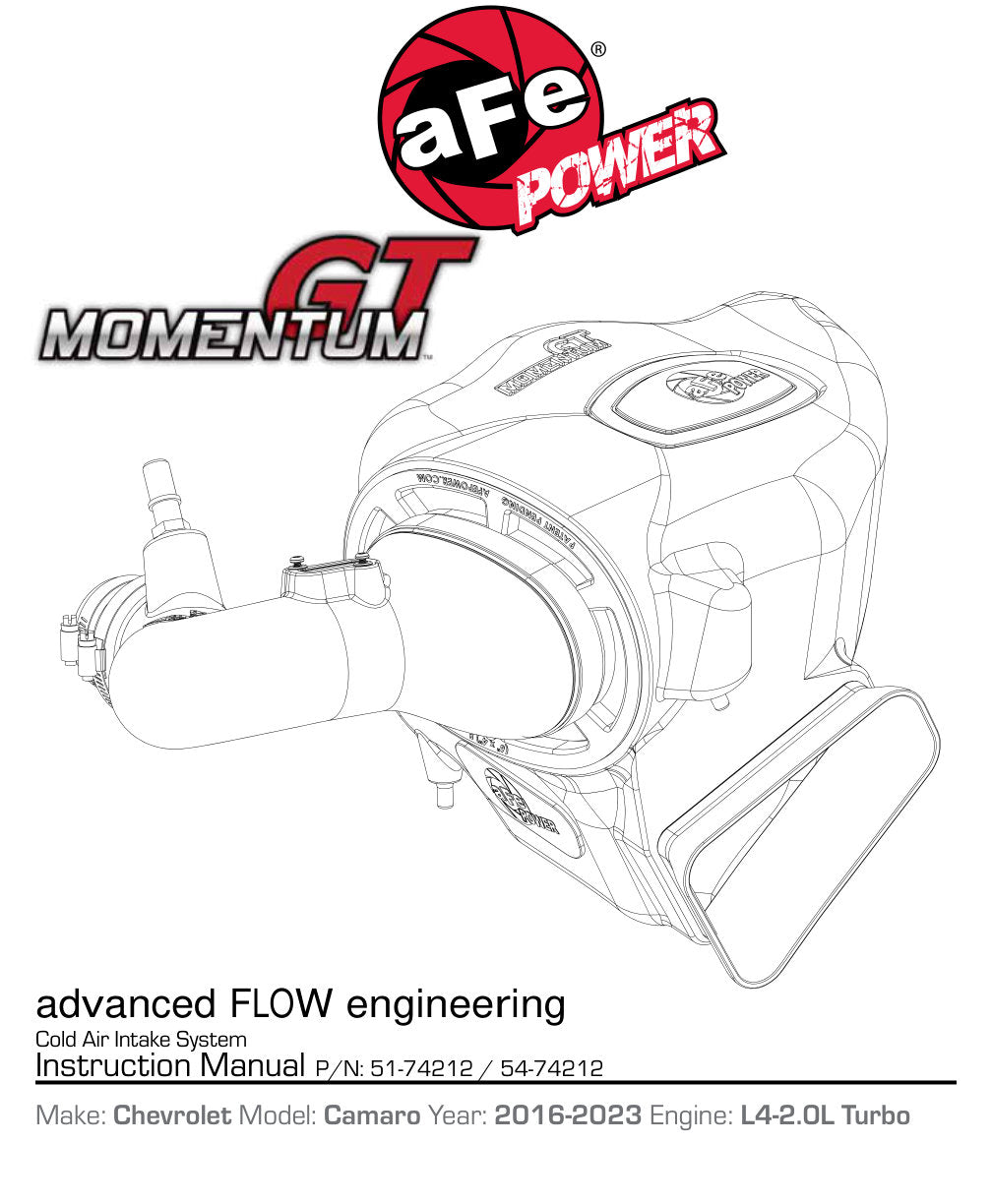 aFe Momentum GT Pro DRY S Intake System Chevrolet Camaro 16-17 I4 2.0L (t)