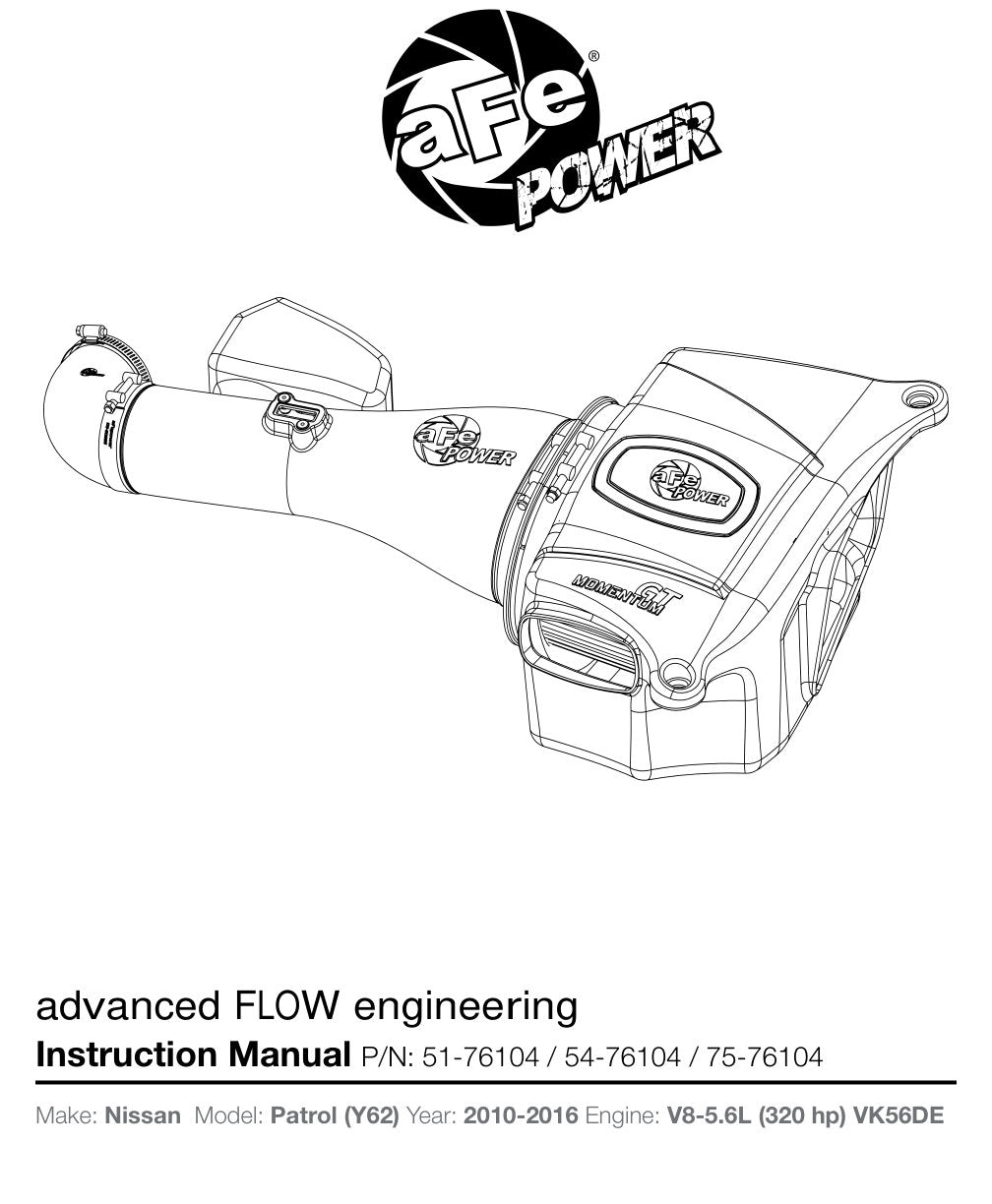 aFe Momentum GT PRO DRY S Stage-2 Intake System 10-15 Nissan Patrol 5.6L V8