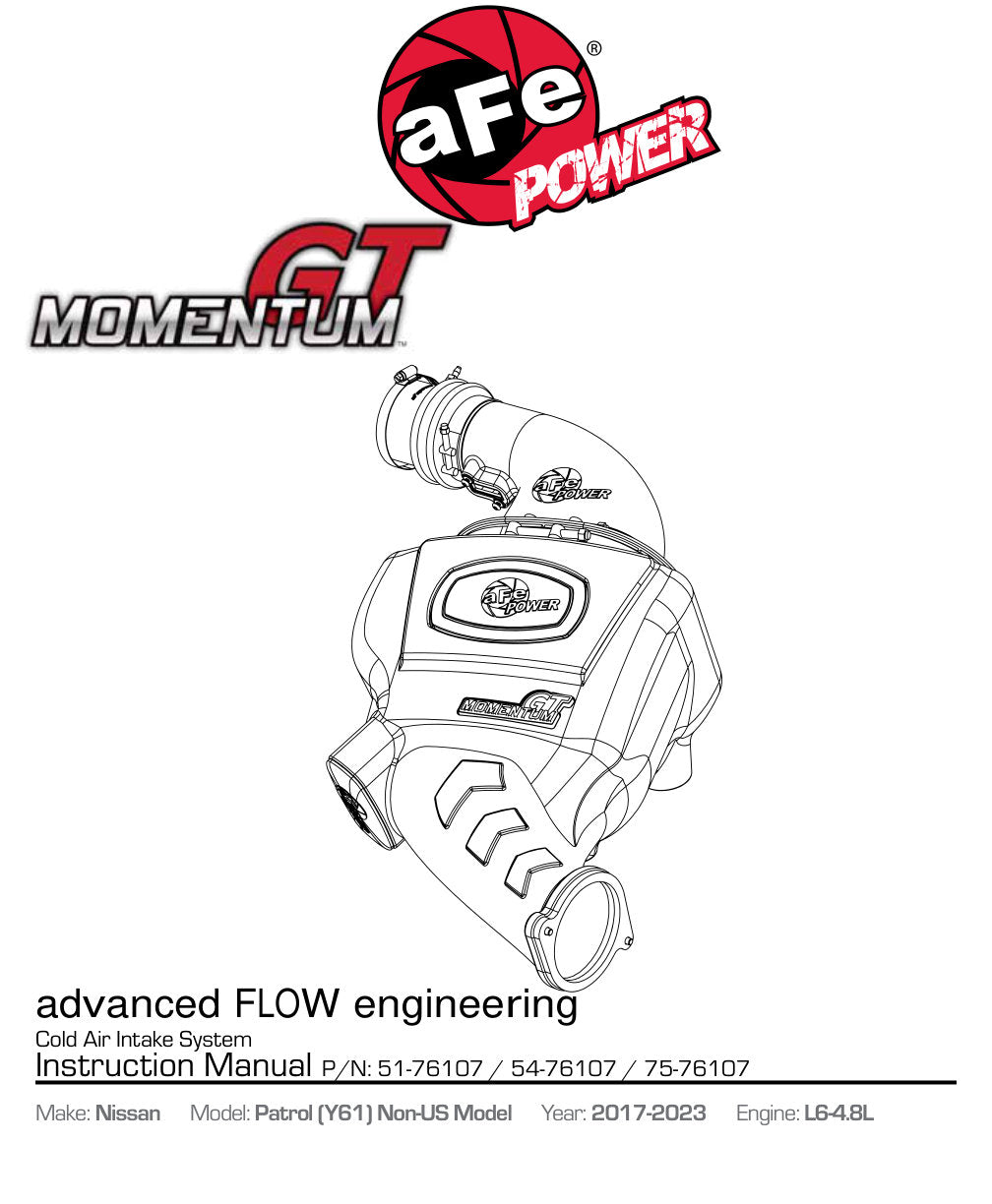 aFe POWER Momentum GT Pro Dry S Cold Air Intake 2017 Nissan Patrol (Y61) I6-4.8L