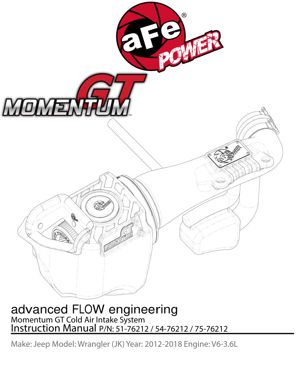 aFe Momentum GT Pro DRY S Cold Air Intake System 12-18 Jeep Wrangler JK V6 3.6L