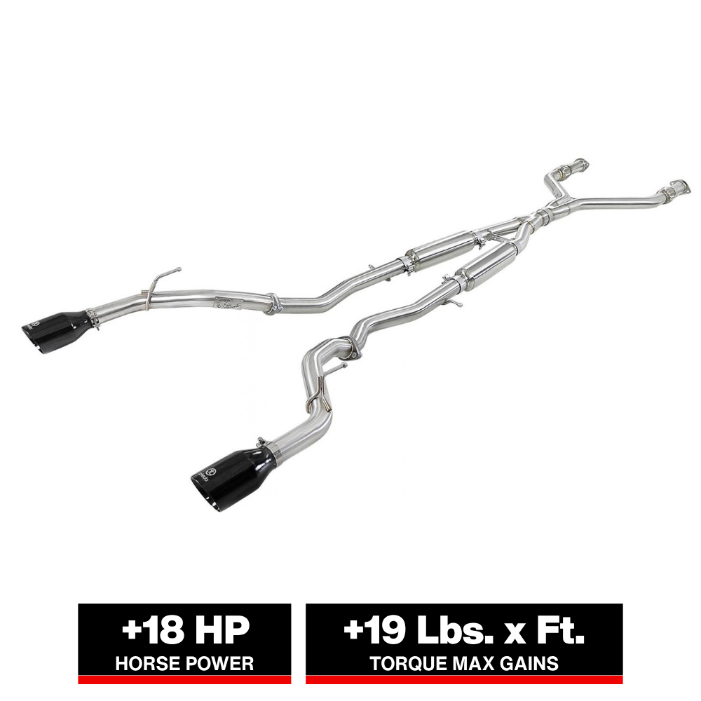 aFe POWER Takeda 2.5in 304 SS CB Exhaust w/ Black Tips 17-19 Infiniti Q60 V6-3.0L (tt)
