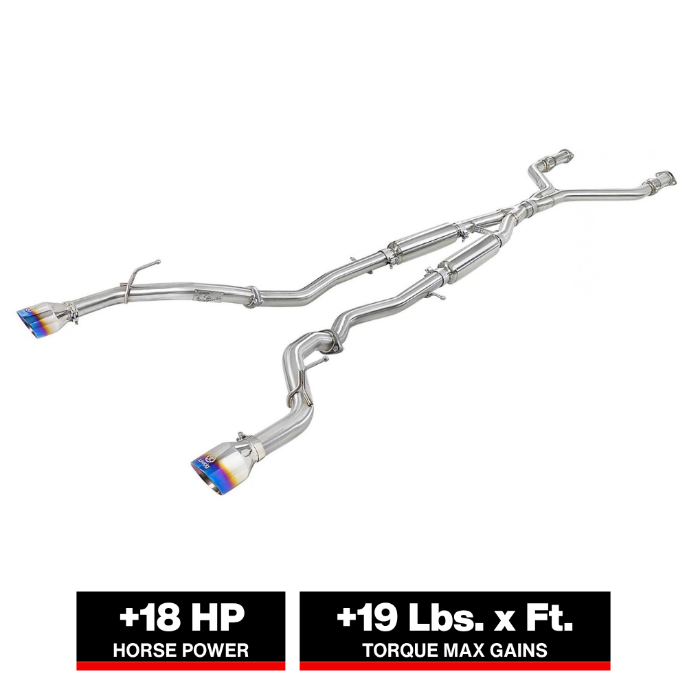 aFe POWER Takeda 2.5in 304 SS CB Exhaust w/ Polished Tips 17-19 Infiniti Q60 V6-3.0L (tt)