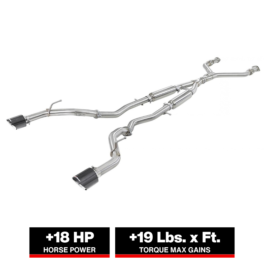 aFe POWER Takeda 2.5in 304 SS CB Exhaust w/ Polished Tips 17-19 Infiniti Q60 V6-3.0L (tt)
