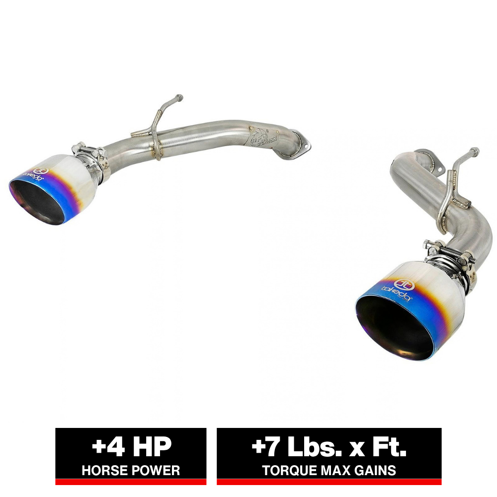 aFe POWER Takeda 2.5in 304 SS Axle-Back Exhaust w/ Blue Flame Tips 17-19 Infiniti Q60 V6-3.0L (tt)