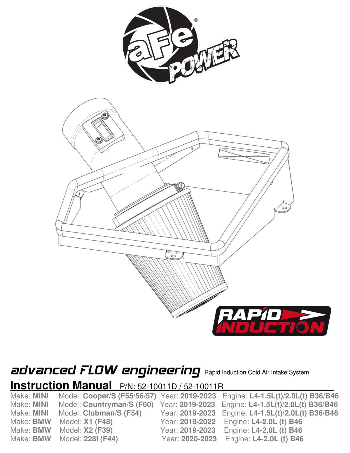 aFe 19-21 Mini Cooper / S / Clubman L3 1.5L (t) MagnumFORCE Intake Stage-2 Pro 5R