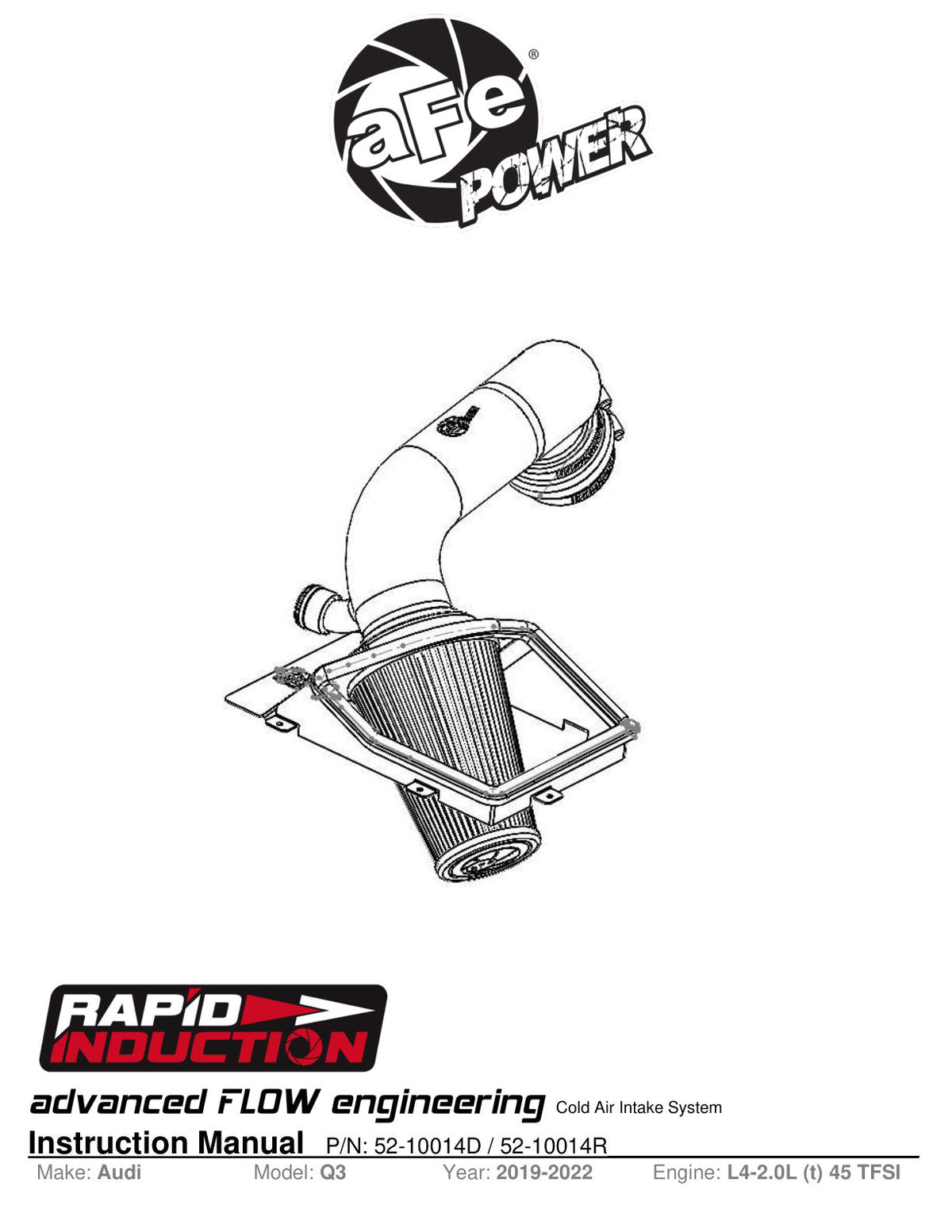 aFe Rapid Induction Pro 5R Cold Air Intake System - 19-22 Audi Q3 L4-2.0L (t) 45TFSI