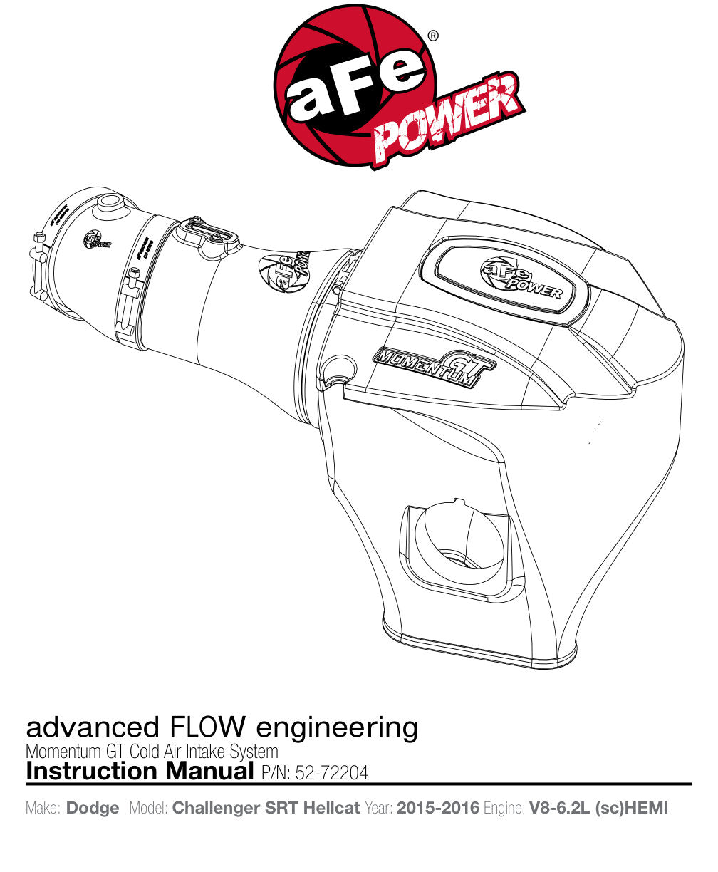 aFe Momentum Air Intake System PRO 5R w/ Extra Filter 2015 Dodge Challenger SRT Hellcat 6.2L (sc)
