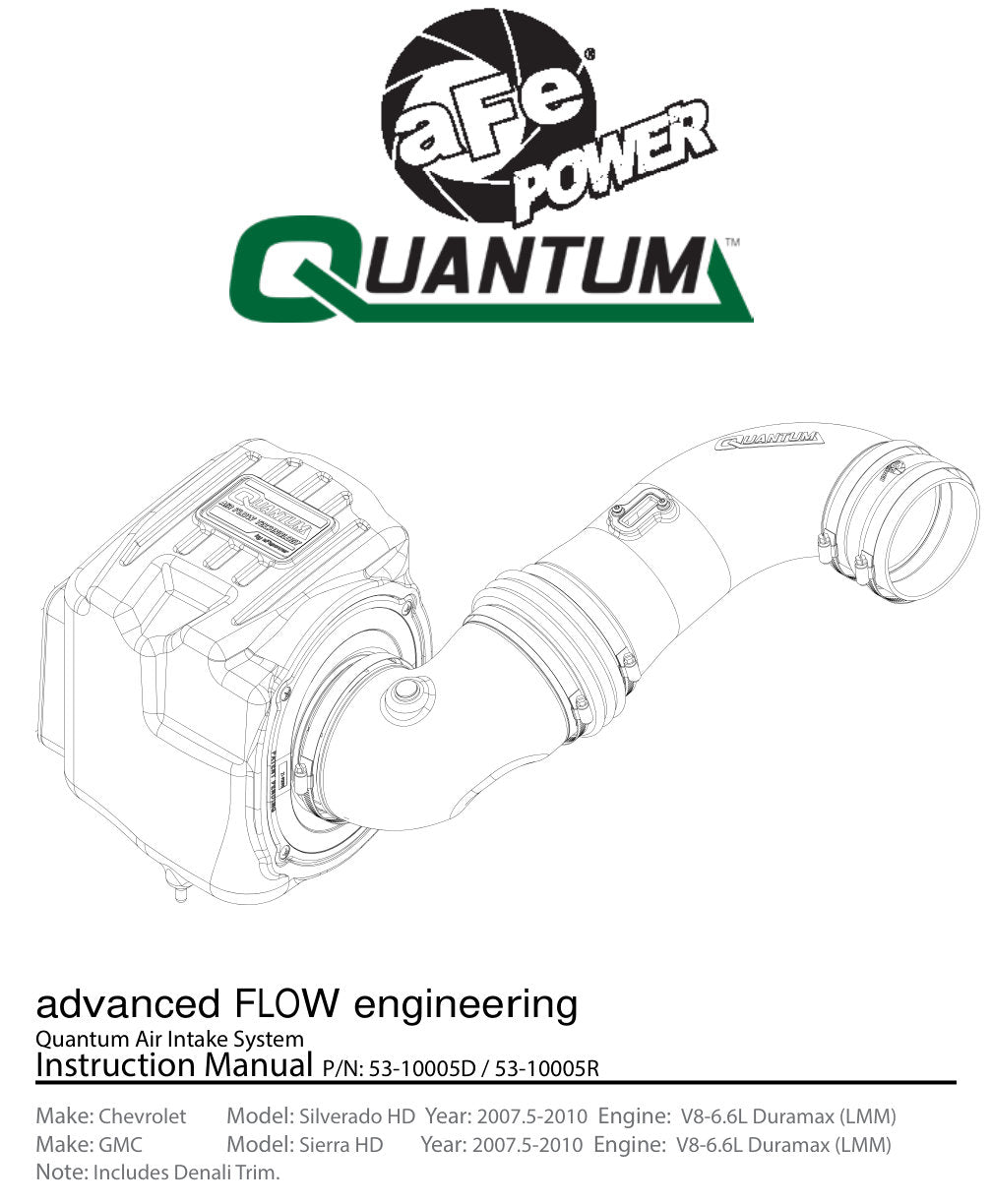 aFe Quantum Pro 5R Cold Air Intake System 08-10 GM/Chevy Duramax V8-6.6L LMM - Oiled