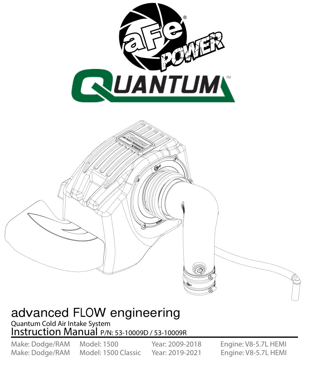 aFe Quantum Cold Air Intake System w/ Pro Dry S Media 09-18 RAM 1500 V8-5.7L Hemi