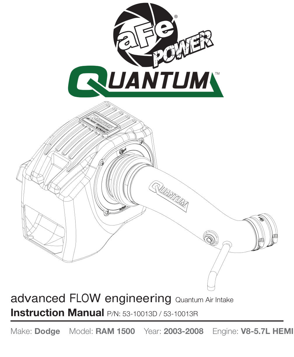 aFe Quantum Cold Air Intake System w/ Pro Dry S Media 19 Dodge RAM 1500 03-08 V8-5.7L HEMI