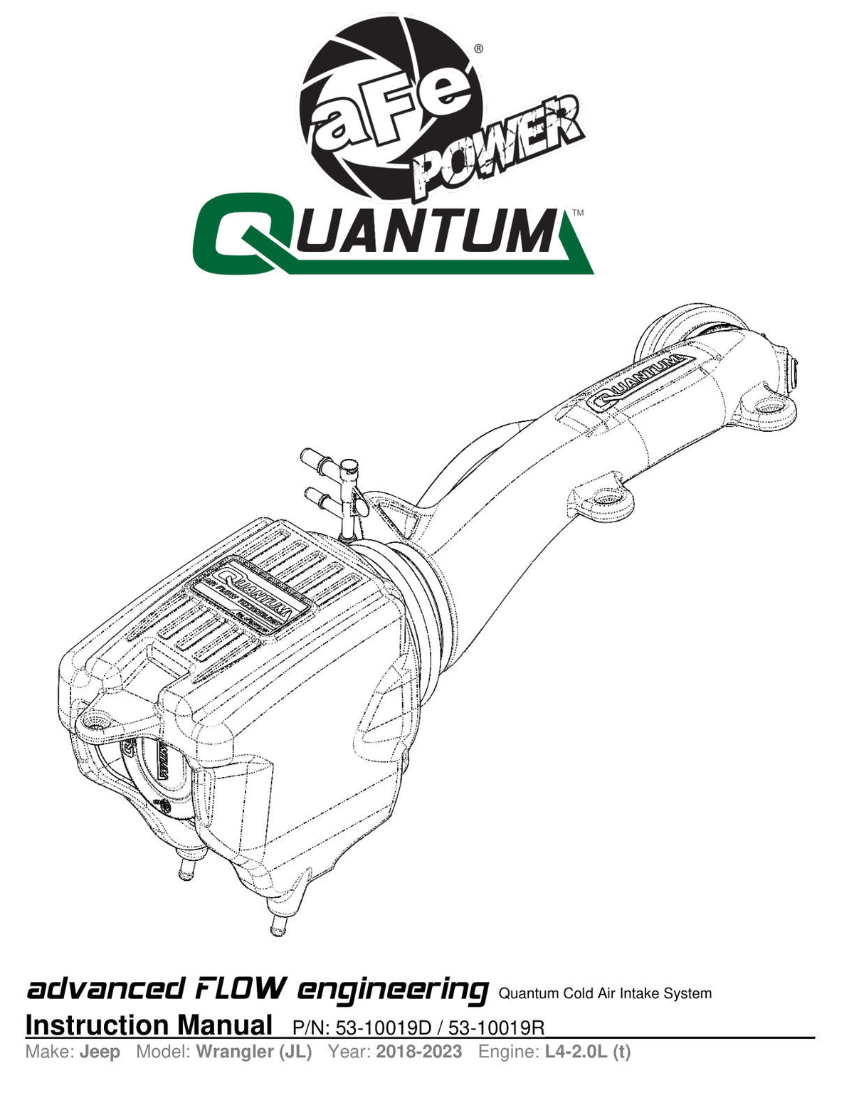 aFe Quantum Pro 5R Cold Air Intake System 18-20 Jeep Wrangler JL L4-2.0L (t)
