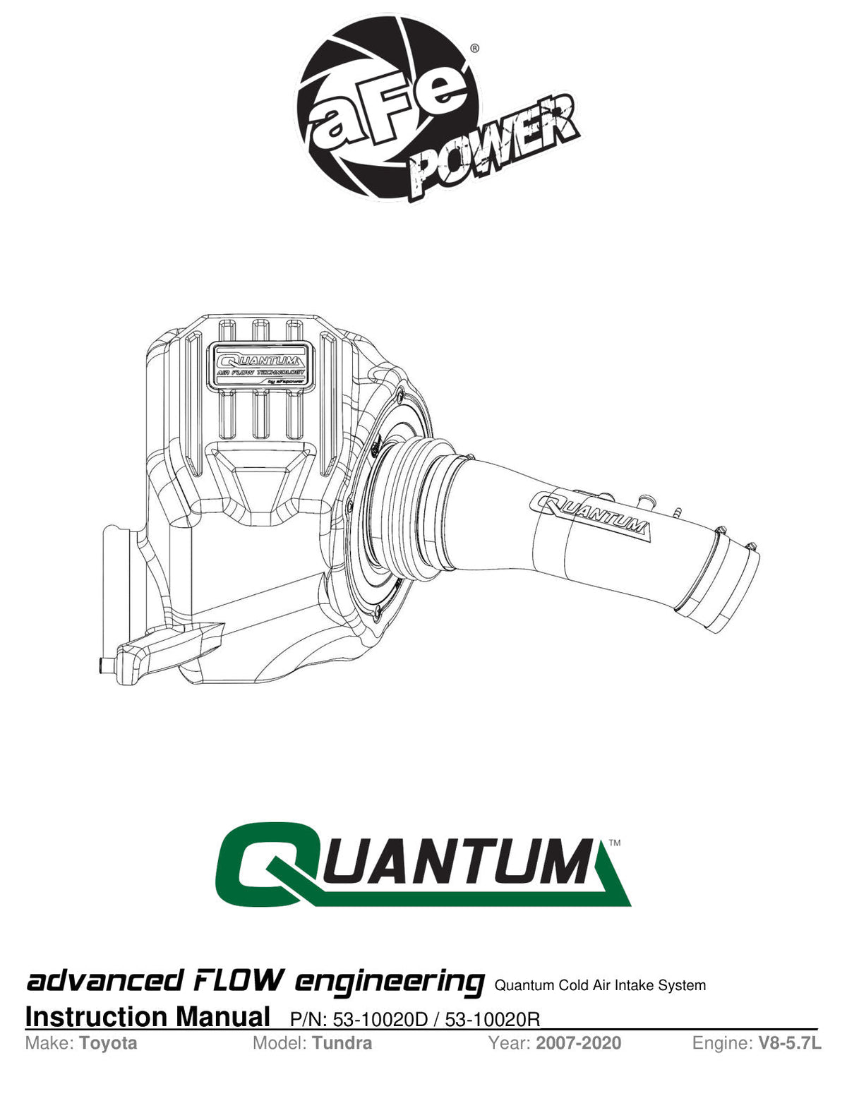 aFe Quantum Cold Air Intake w/ Pro 5R Media 07-19 Toyota Tundra V8-5.7L