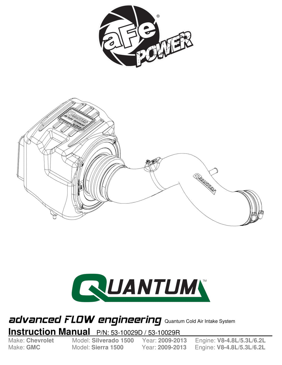 aFe Quantum Cold Air Intake System w/ Pro Dry S Media 09-13 GM Silverado / Sierra V8-4.8/5.3/6.2L