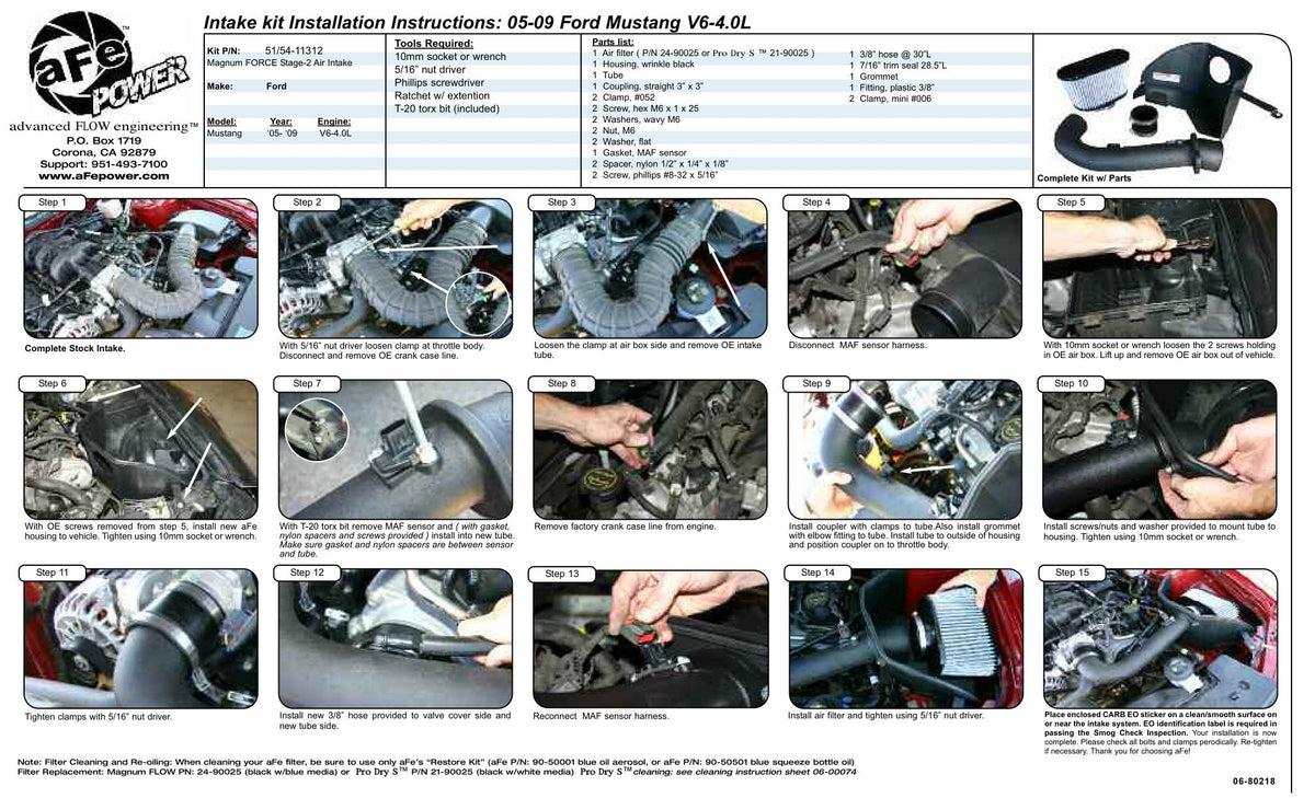 aFe MagnumFORCE Intakes Stage-2 P5R AIS P5R Ford Mustang 05-07 V6-4.0L