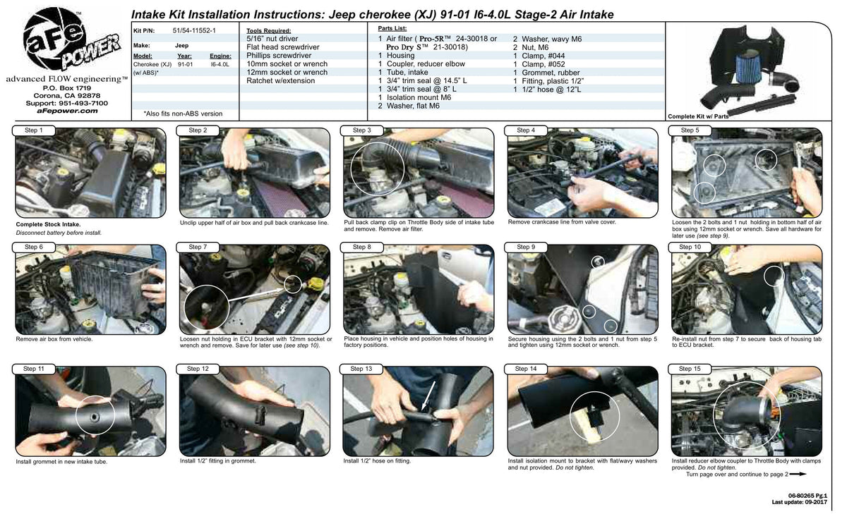 aFe MagnumFORCE Intakes Stage-2 P5R AIS P5R Jeep Cherokee (XJ) 91-01 I6-4.0L w/ ABS Module