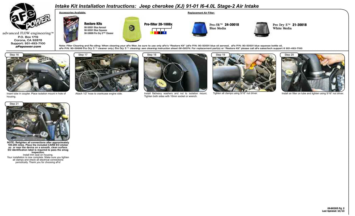 aFe MagnumFORCE Intakes Stage-2 P5R AIS P5R Jeep Cherokee (XJ) 91-01 I6-4.0L w/ ABS Module