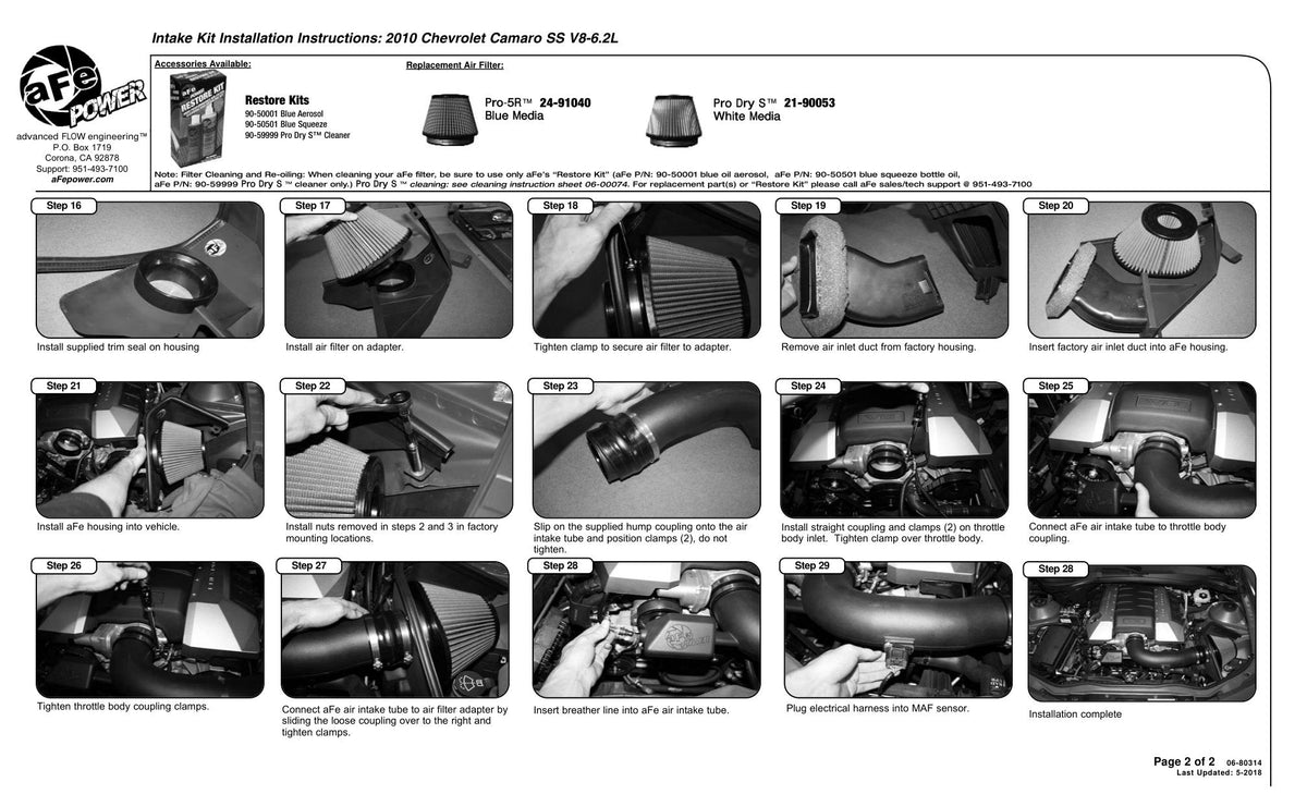 aFe MagnumFORCE Intakes Stage-2 P5R AIS P5R Chevrolet Camaro 10-11 V8-6.2L