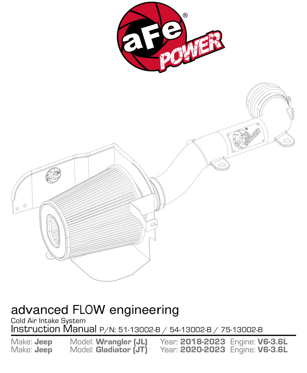 aFe Magnum FORCE Stage-2 XP Pro 5R Cold Air Intake System 2018+ Jeep Wrangler (JL) V6 3.6L