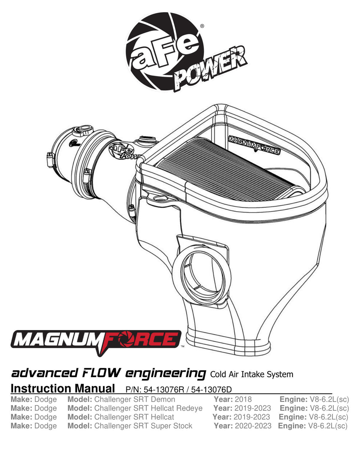 aFe 19-23 Dodge Challenger Hellcat V8-6.2L Magnum FORCE Stage2 Cold Air Intake System w/Pro DRY S