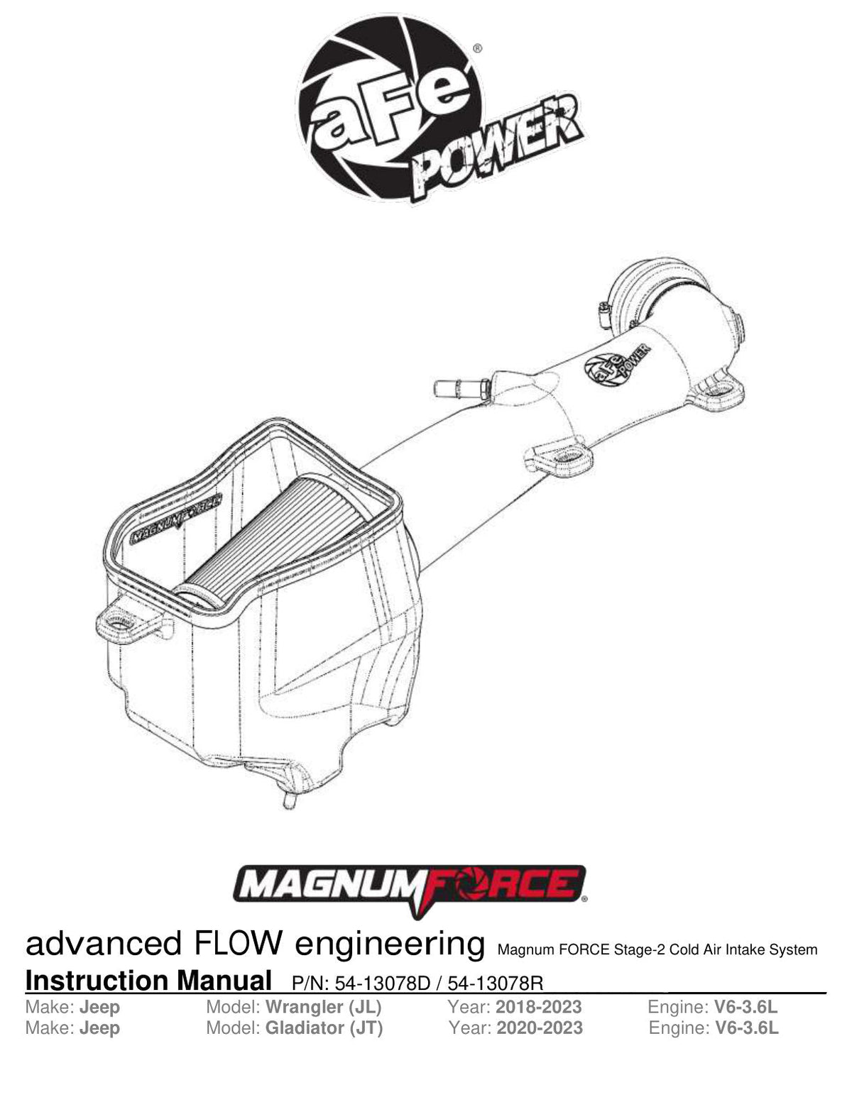 aFe Magnum FORCE Stage-2 Pro 5R Cold Air Intake System Jeep Wrangler (JL) 18-23 V6-3.6L