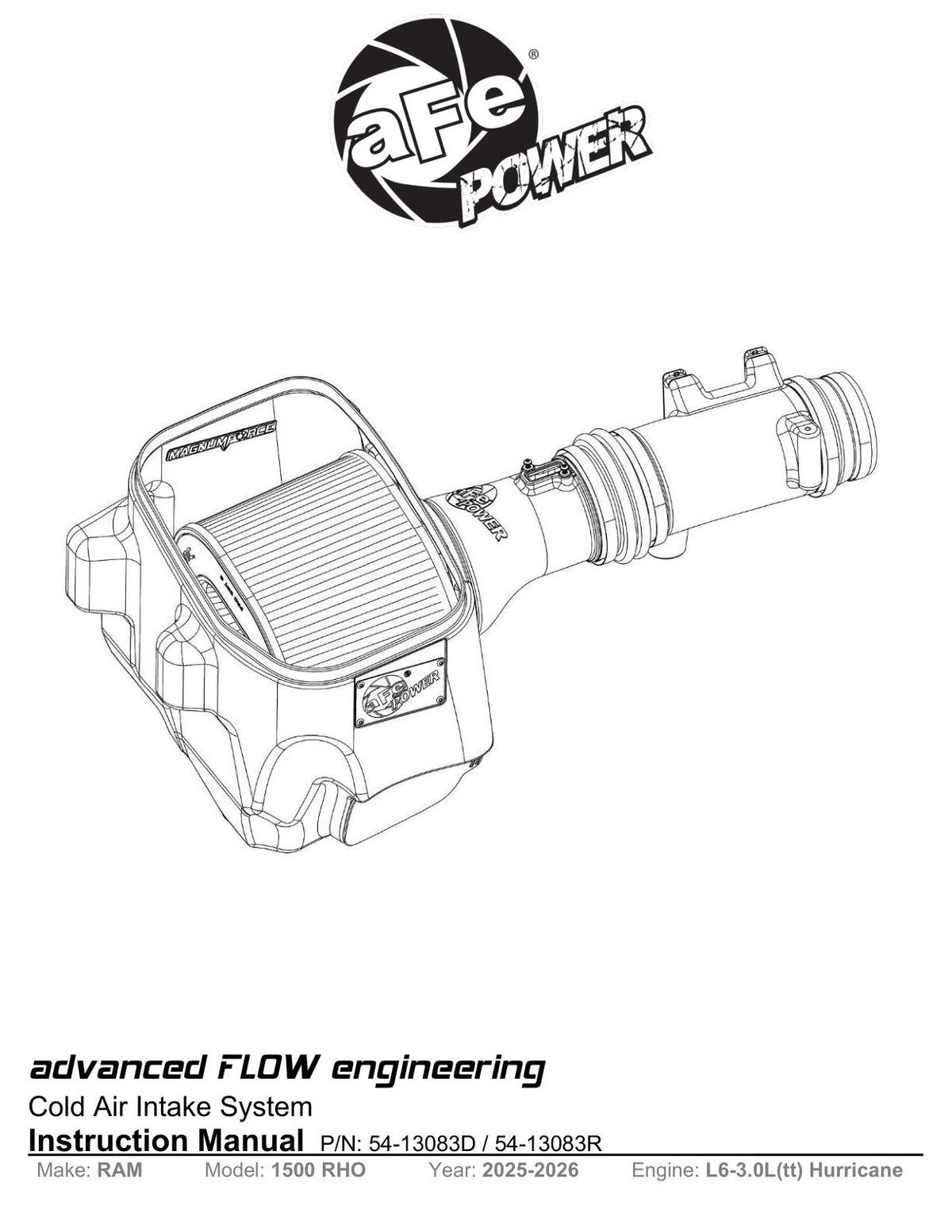 aFe Power Magnum Force Stage-2 Pro DRY S Cold Air Intake System 25-26 Ram 1500 RHO L6-3.0L (tt)