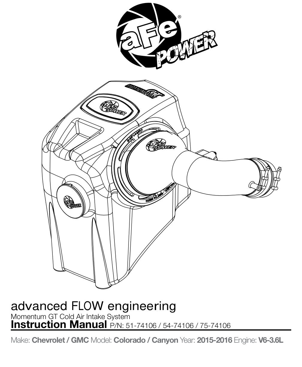 aFe Momentum GT Pro 5R Intake System 15-16 GM Colorado/Canyon V6 3.6L