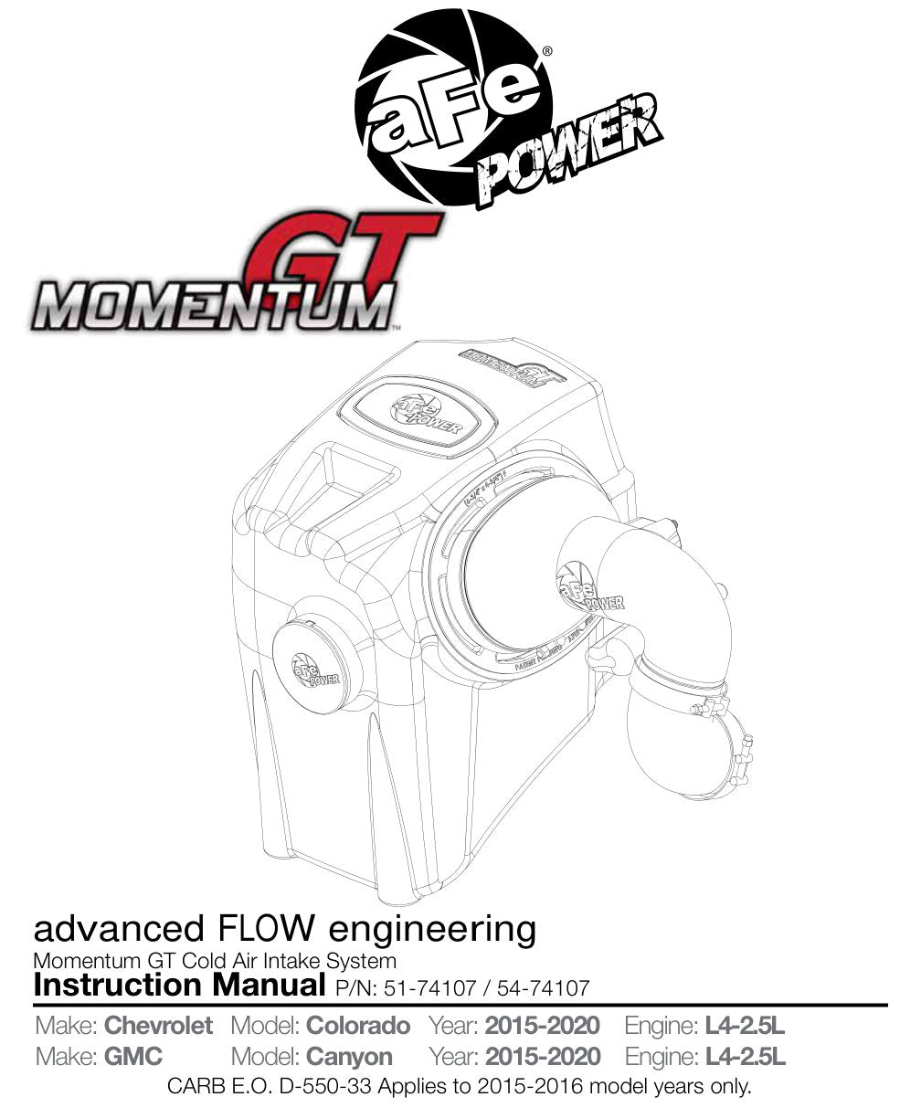 aFe Momentum GT Pro 5R Intake System GM Colorado/Canyon 15-16 L4-2.5L